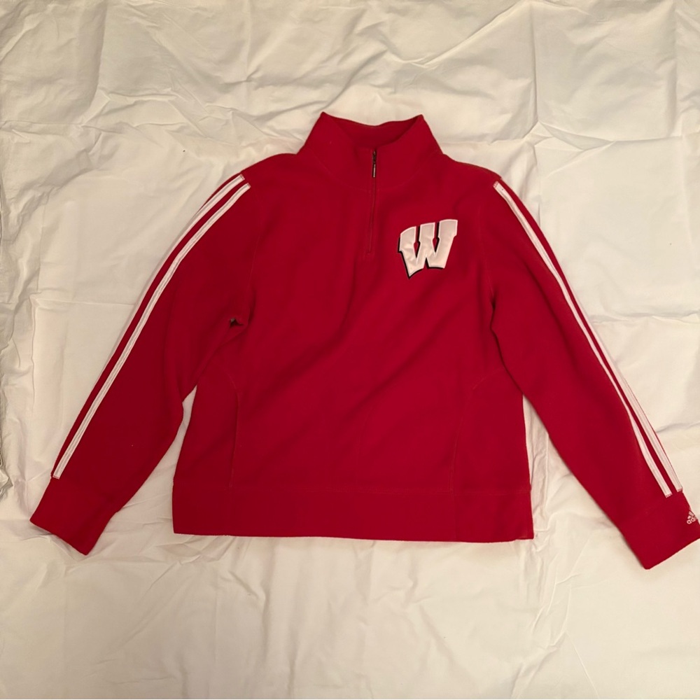 Red Adidas Quarter-Zip Pullover with UW-Madison “W” logo